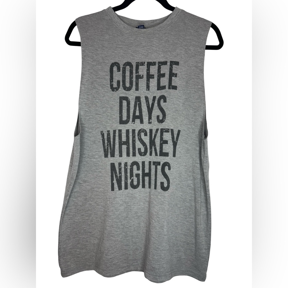 Y2K Gray Sleeveless Graphic Tee Coffee Days Whiskey Nights
